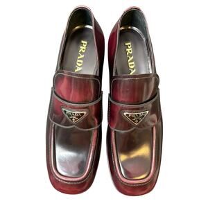 Prada Leather Platform Loafers Logo Going Out Statement Party Evening Formal 9